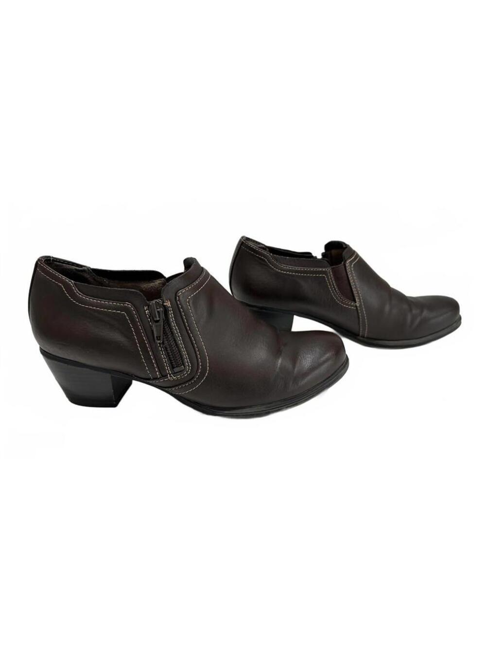 Natural Soul All Thru Comfort Brown Leather Low Heel Ankle Boots Side Zipper  6